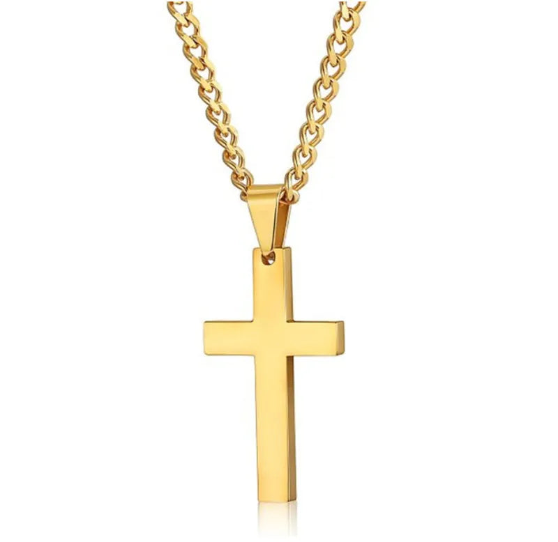 Christian Cross Pendant Necklace Classic Smooth Cross Pendant Neck Chain for Men