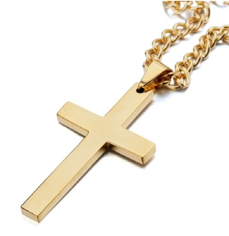 Christian Cross Pendant Necklace Classic Smooth Cross Pendant Neck Chain for Men