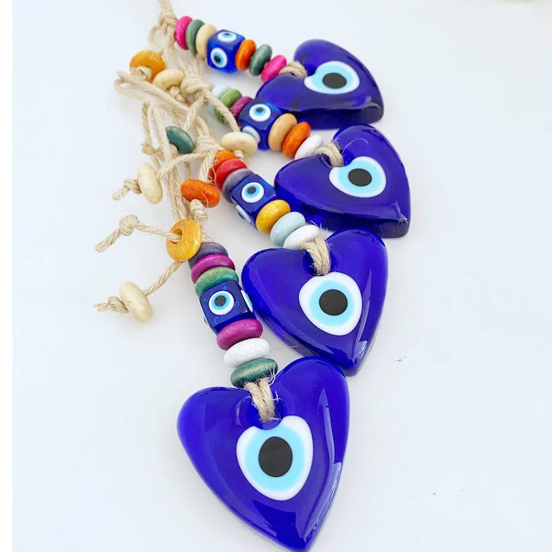 Heart Wall Hanging Evil Eye Wall Hanging Glass Evil Eye Bead Macrame Wall Hanging Turkish Evil Eye Decor Blue Evil Eye