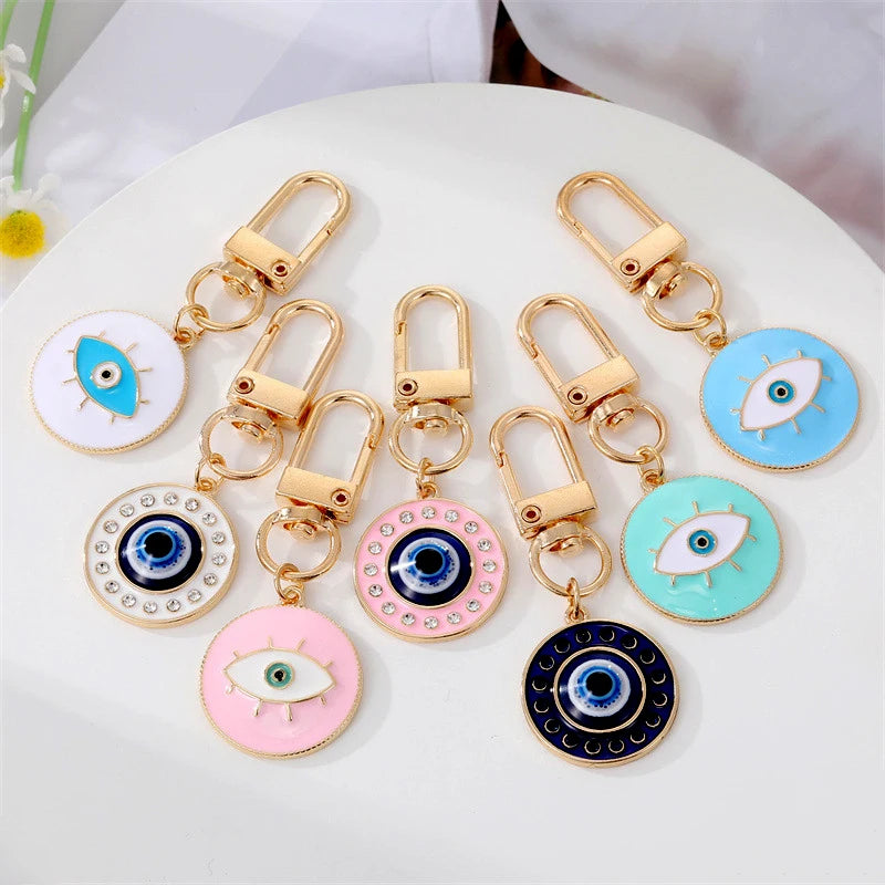 Ethnic Style Lucky Blue Evil Eye Keychain Charm Hasma Hand Key