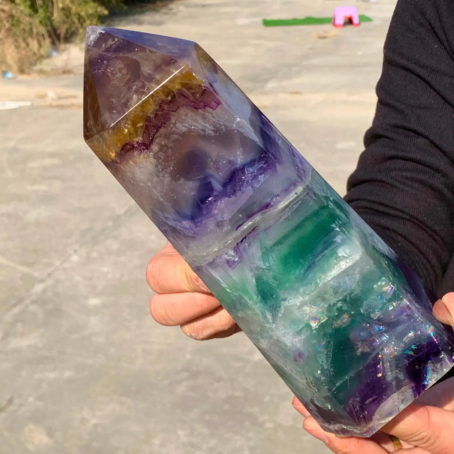 Natural Large Colored Fluorite Crystal Point Natural Crystal Wand Healing