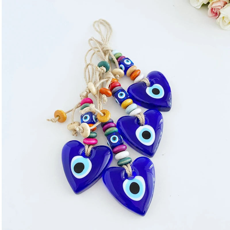 Heart Wall Hanging Evil Eye Wall Hanging Glass Evil Eye Bead Macrame Wall Hanging Turkish Evil Eye Decor Blue Evil Eye