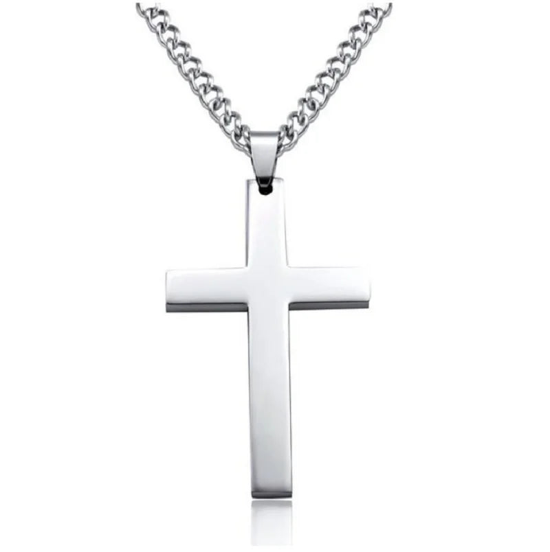 Christian Cross Pendant Necklace Classic Smooth Cross Pendant Neck Chain for Men