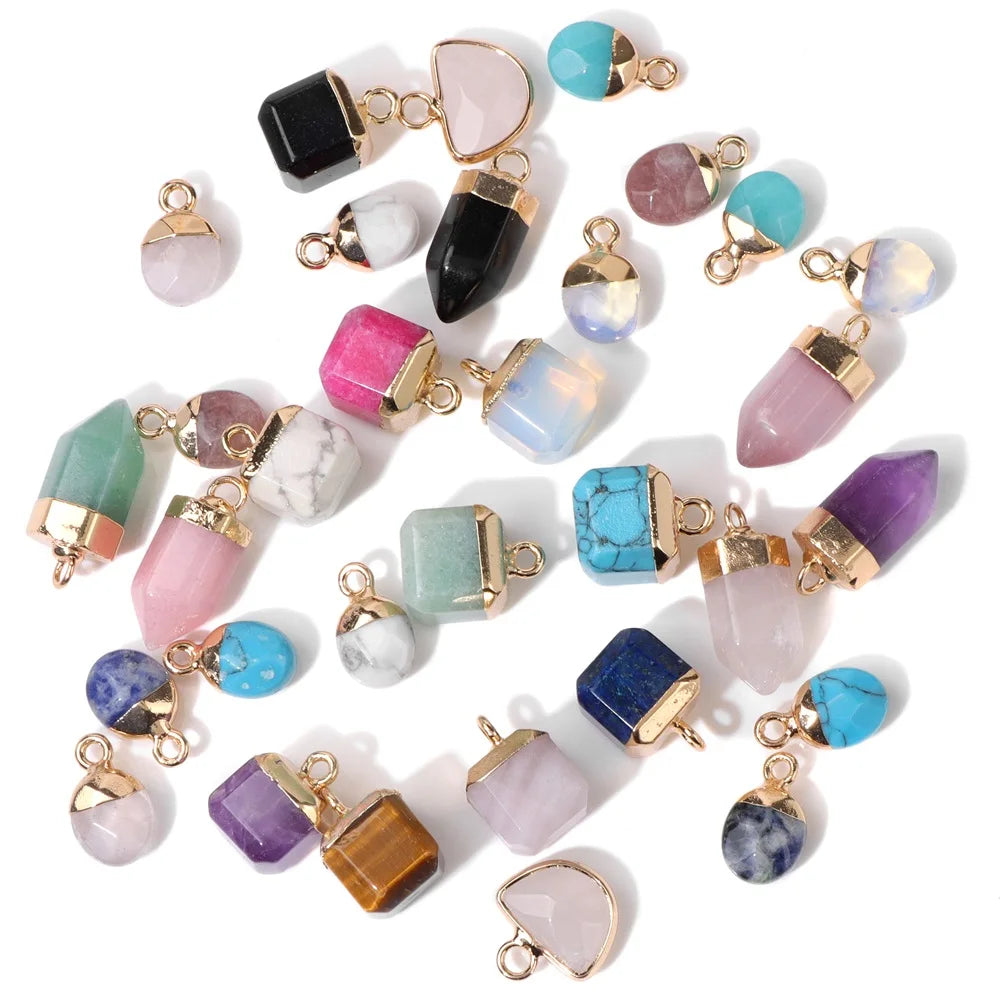 5pcs Mixed Natural Stone Pendant Charms Random Gem Quartz Jaspers Making Jewelry Accessories for Finding DIY Necklaces Earrings