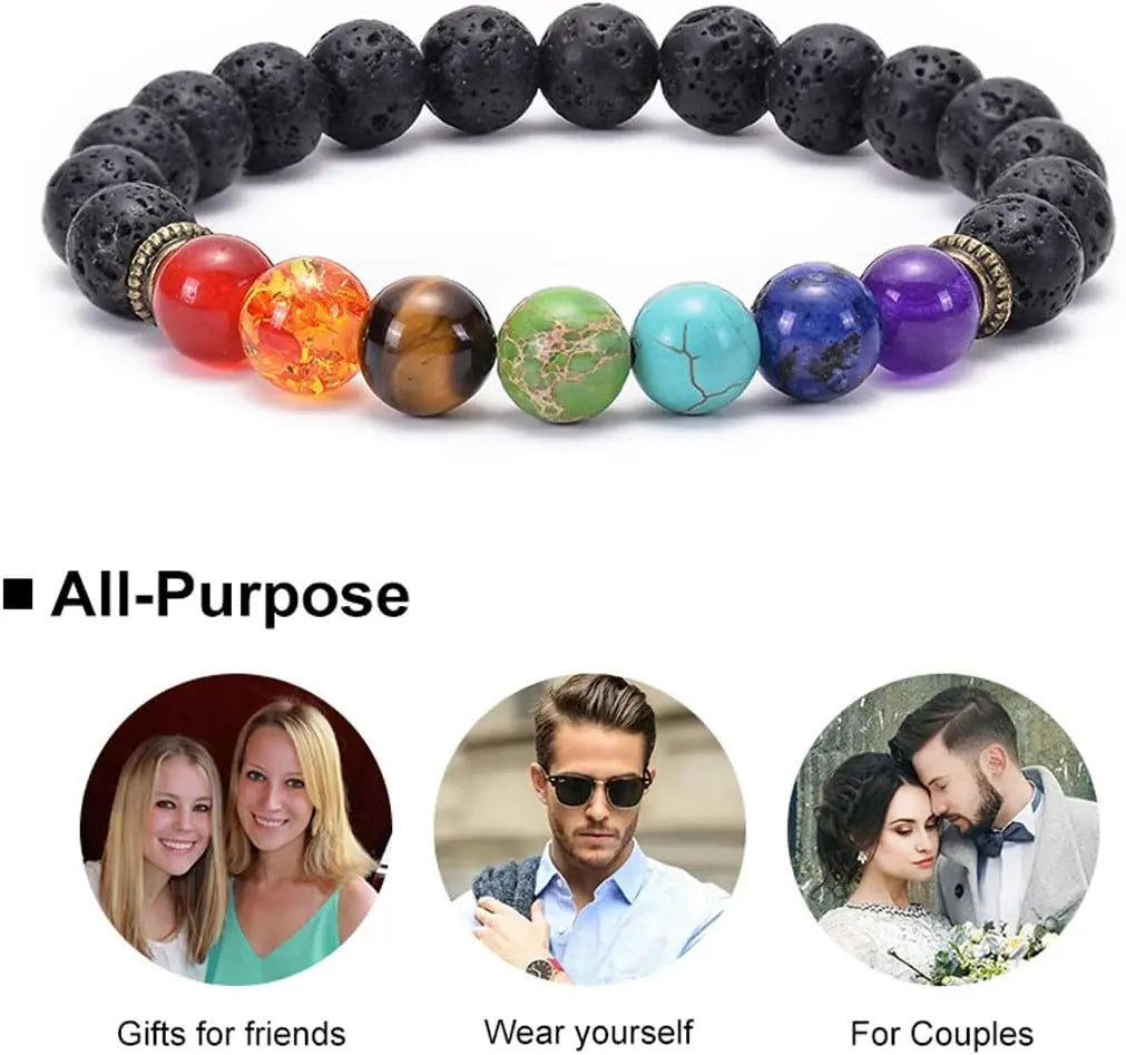 Lava Rock Chakra Bracelet 7 Chakra Natural Stone Healing Yoga Beads Anxiety Bracelet