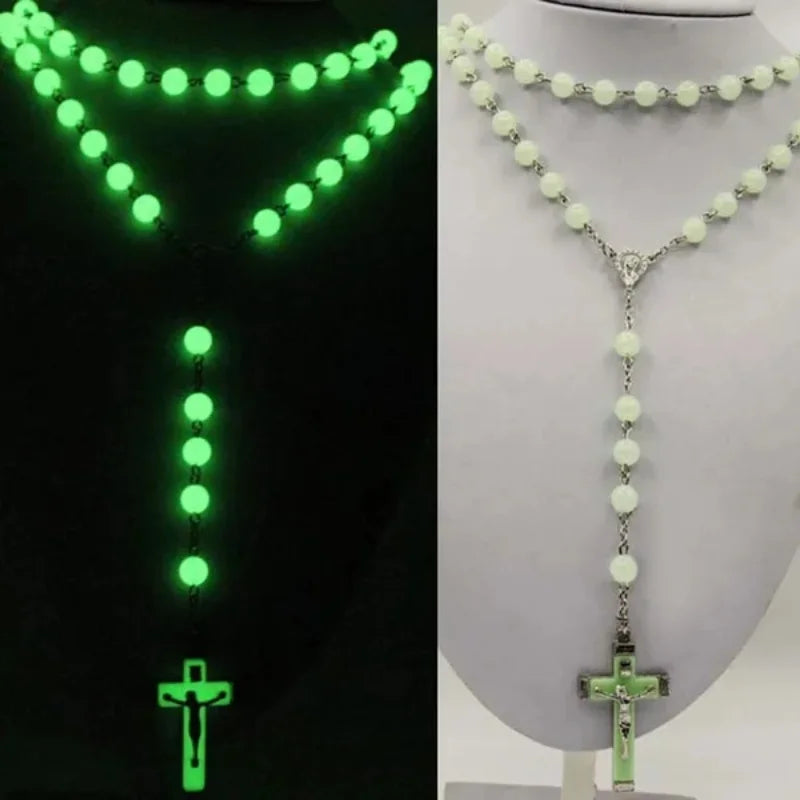 Glow In The Dark Christian Rosary Necklaces Luminous Christian Catholic Cross Rosary Faith Jewelry