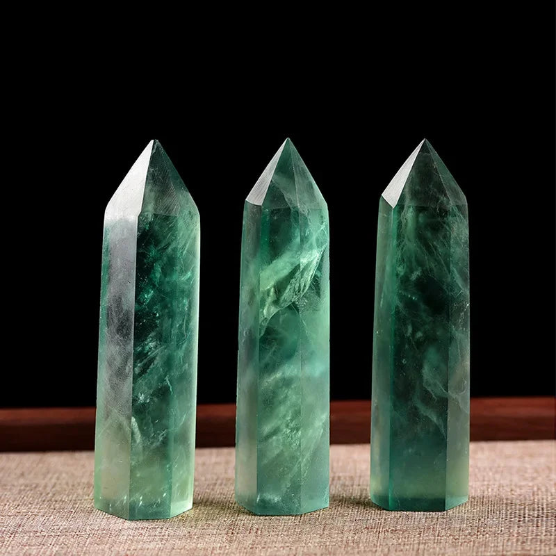 Natural Green Fluorite Point Wand Crystal Healing Stone Green Quartz Room Decor Reiki Polished Stone Obelisk Carved Crafts Gifts