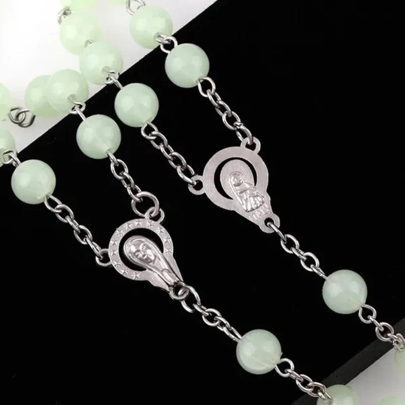 Glow In The Dark Christian Rosary Necklaces Luminous Christian Catholic Cross Rosary Faith Jewelry