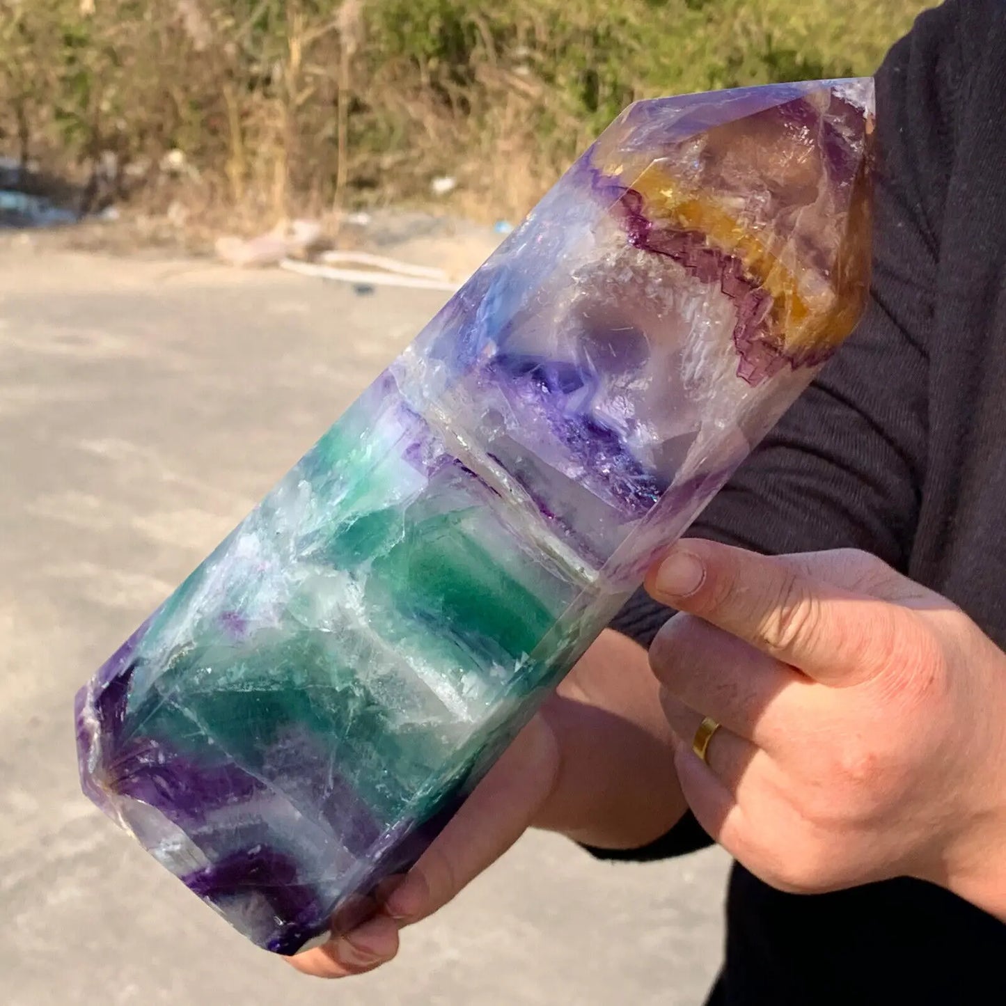 Natural Large Colored Fluorite Crystal Point Natural Crystal Wand Healing