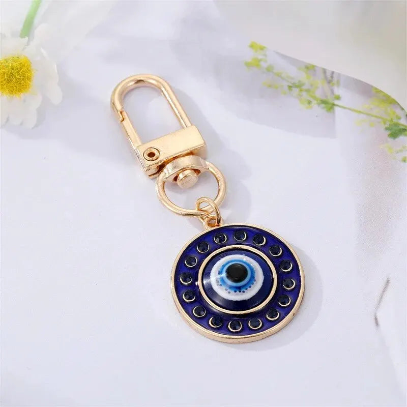 2PCS Round Evil Eye Keychain Key Ring For Friends Couples Boho Blue Eye Bag Car Earphone Case Key Phone Charm Accessories