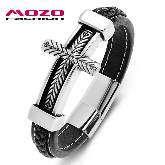 Stainless Steel Religious Bangles for Men and Women, Charm Leather Bracelet, Vintage Cross, Hip Hop, High Quality, Jewelry Gifts