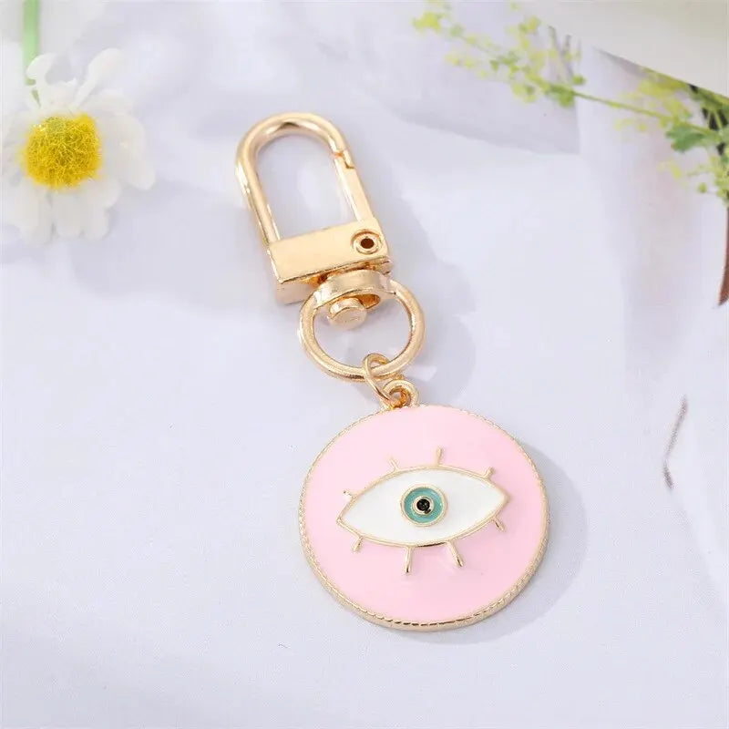 2PCS Round Evil Eye Keychain Key Ring For Friends Couples Boho Blue Eye Bag Car Earphone Case Key Phone Charm Accessories