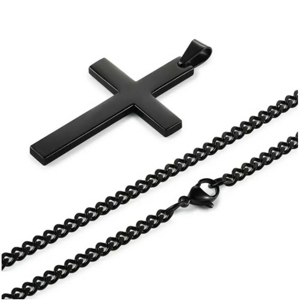 Classic Cross Necklace for Men Stainless Steel Pendant Black Minimalist Chain