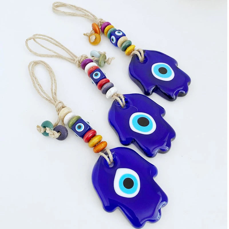 Blue Evil Eye Wall Hanging Glass Hamsa Wall Decor Greek Evil Eye Home Decor Turkish Evil Eye Fatima Hand Nazar Boncuk Gift