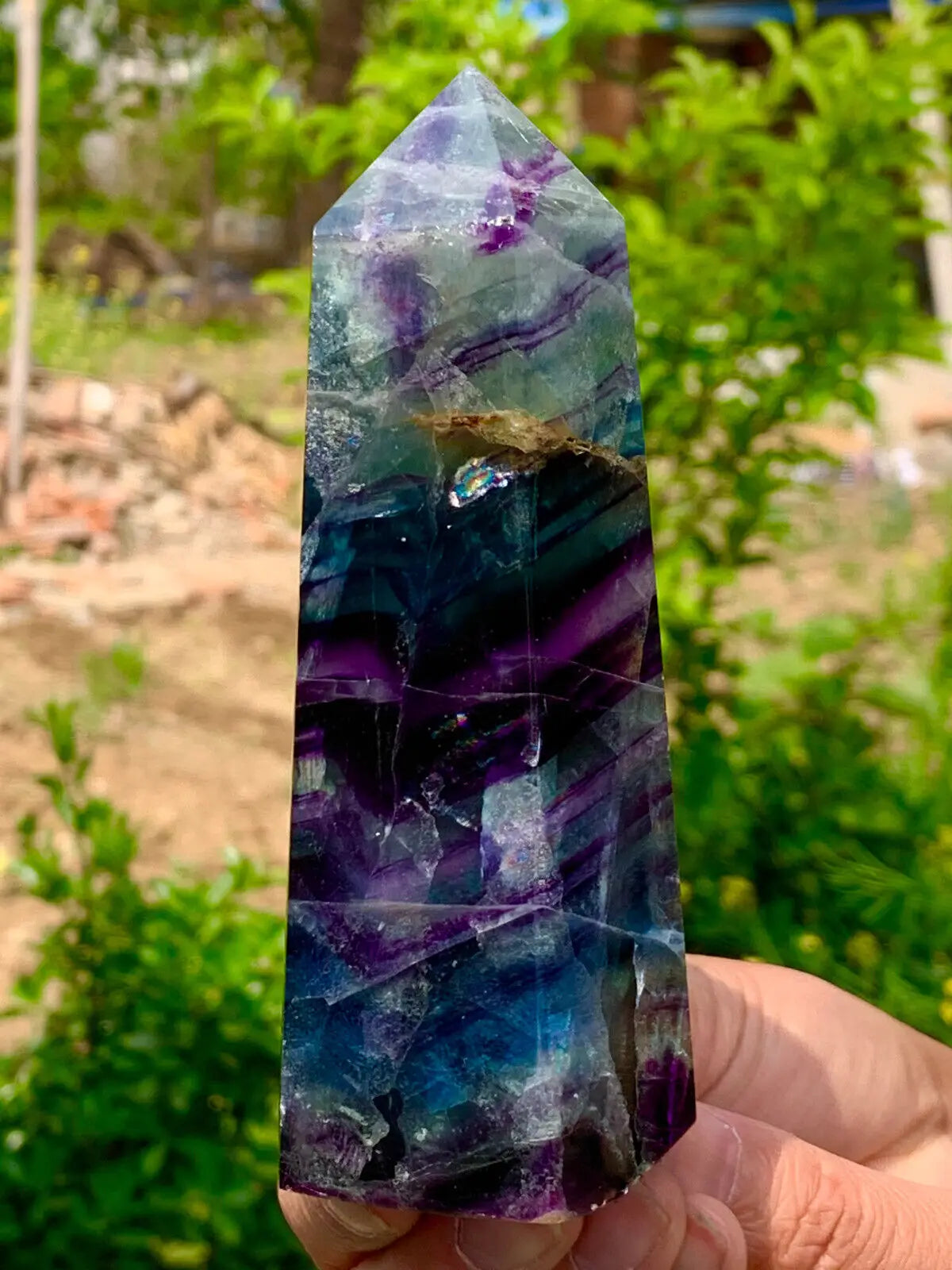 Natural color fluorite crystal obelisk, healing wand