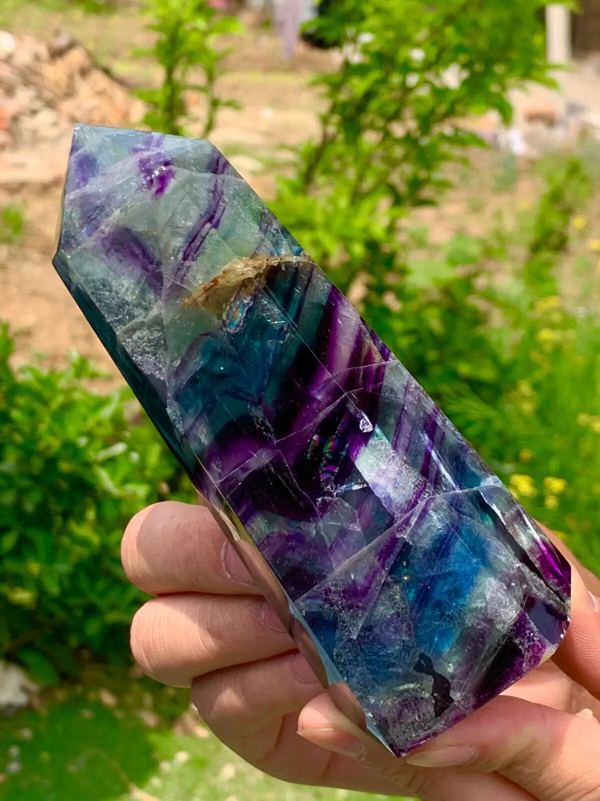 Natural color fluorite crystal obelisk, healing wand