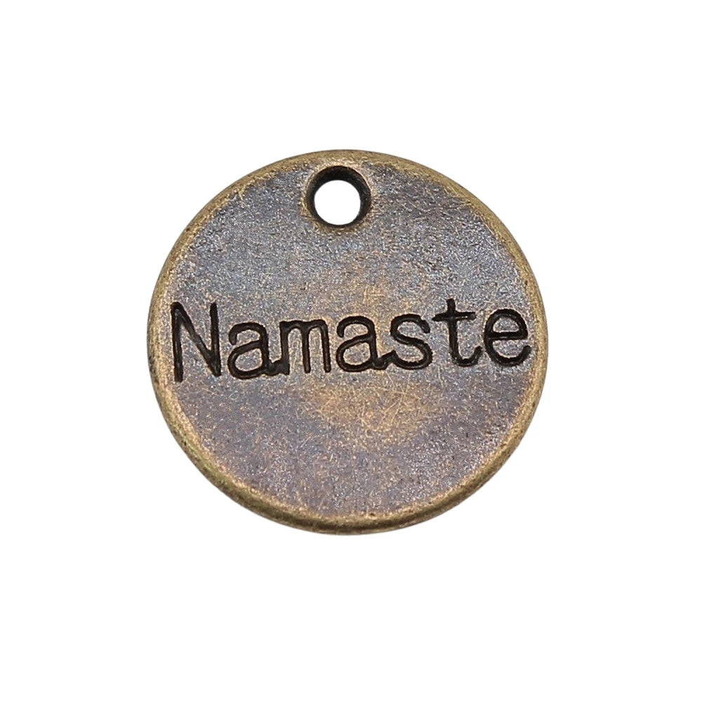 Antique Silver Color Namaste Round Plate Charms Pendant For Jewelry Making DIY Jewelry