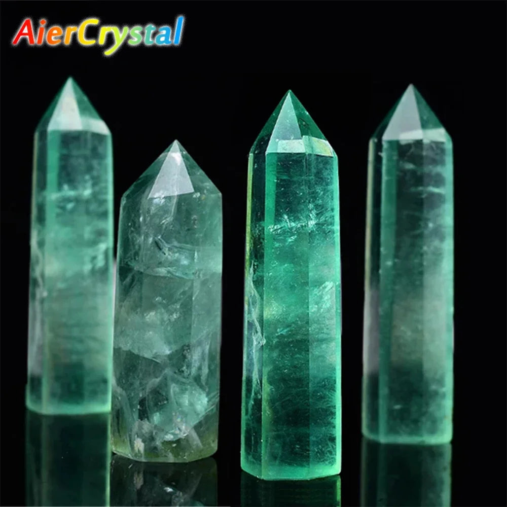 Natural Green Fluorite Point Wand Crystal Healing Stone Green Quartz Room Decor Reiki Polished Stone Obelisk Carved Crafts Gifts