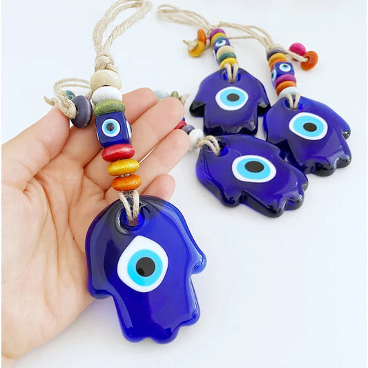 Blue Evil Eye Wall Hanging Glass Hamsa Wall Decor Greek Evil Eye Home Decor Turkish Evil Eye Fatima Hand Nazar Boncuk Gift