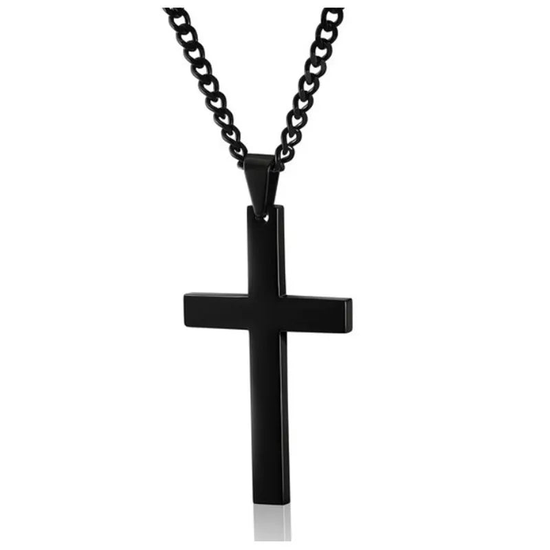 Classic Cross Necklace for Men Stainless Steel Pendant Black Minimalist Chain