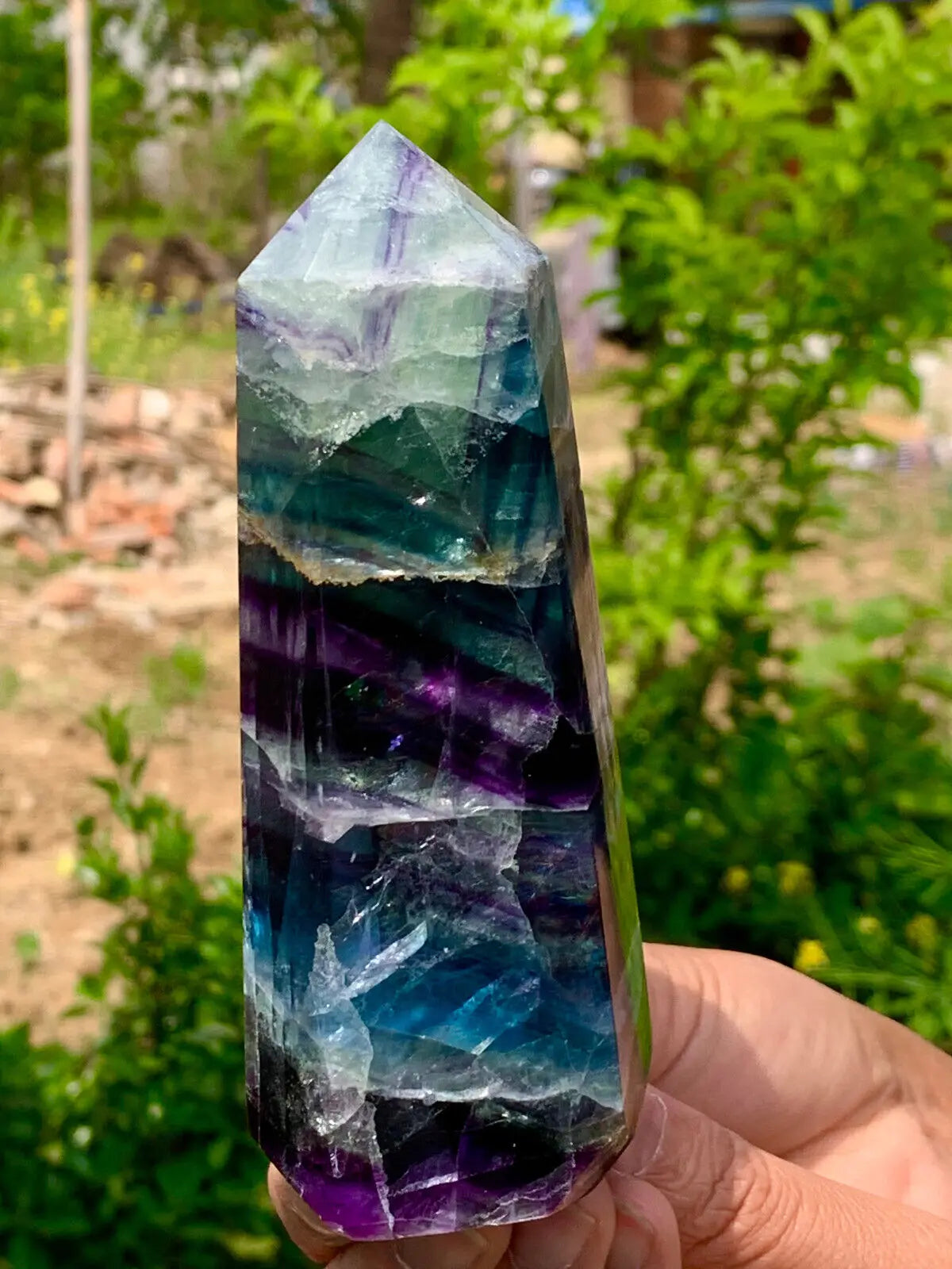 Natural color fluorite crystal obelisk, healing wand