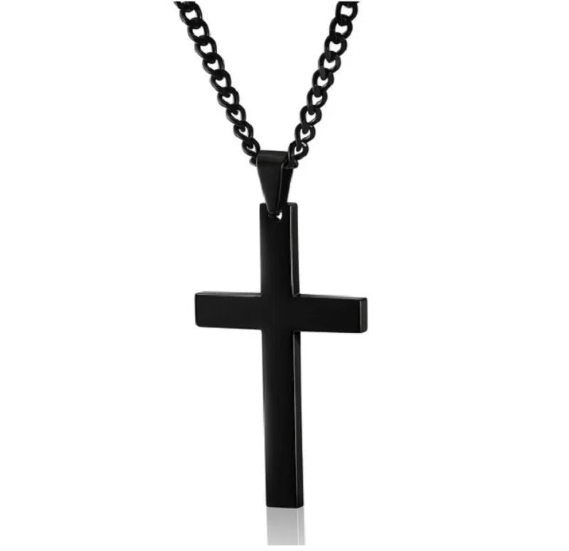 Christian Cross Pendant Necklace Classic Smooth Cross Pendant Neck Chain for Men