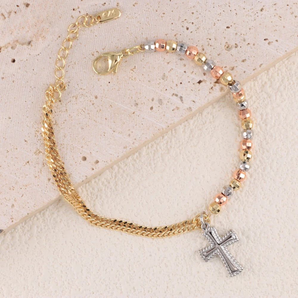 Luck Jewelry Wholesale Religious Catholic Rosary Three Color Cross Pendant Bracelet Suitable for Women Holiday Gifts