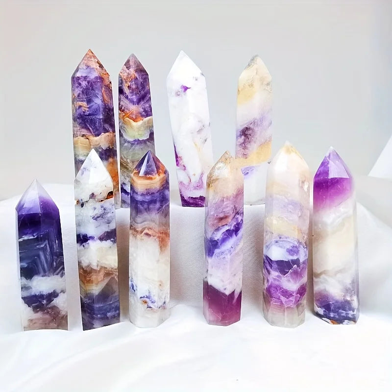 Best Seller Crystal Purple Flower Fluorite Column - Perfect For Meditation And Therapy, Home Decoration