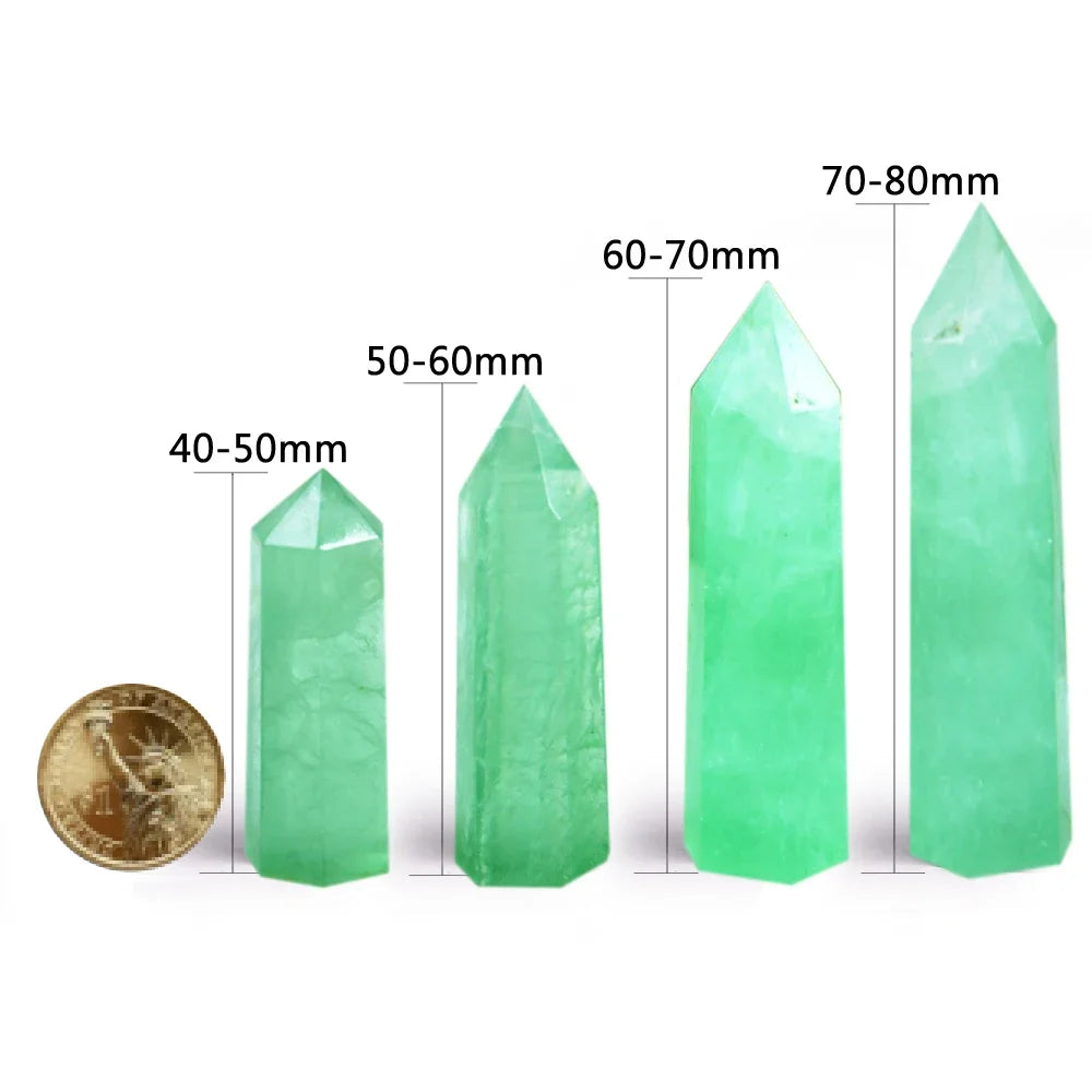 Natural Green Fluorite Point Wand Crystal Healing Stone Green Quartz Room Decor Reiki Polished Stone Obelisk Carved Crafts Gifts