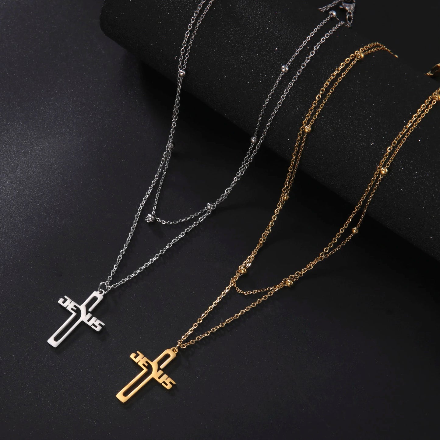 Jesus Cross Hollow Pendant Necklaces Stainless Steel