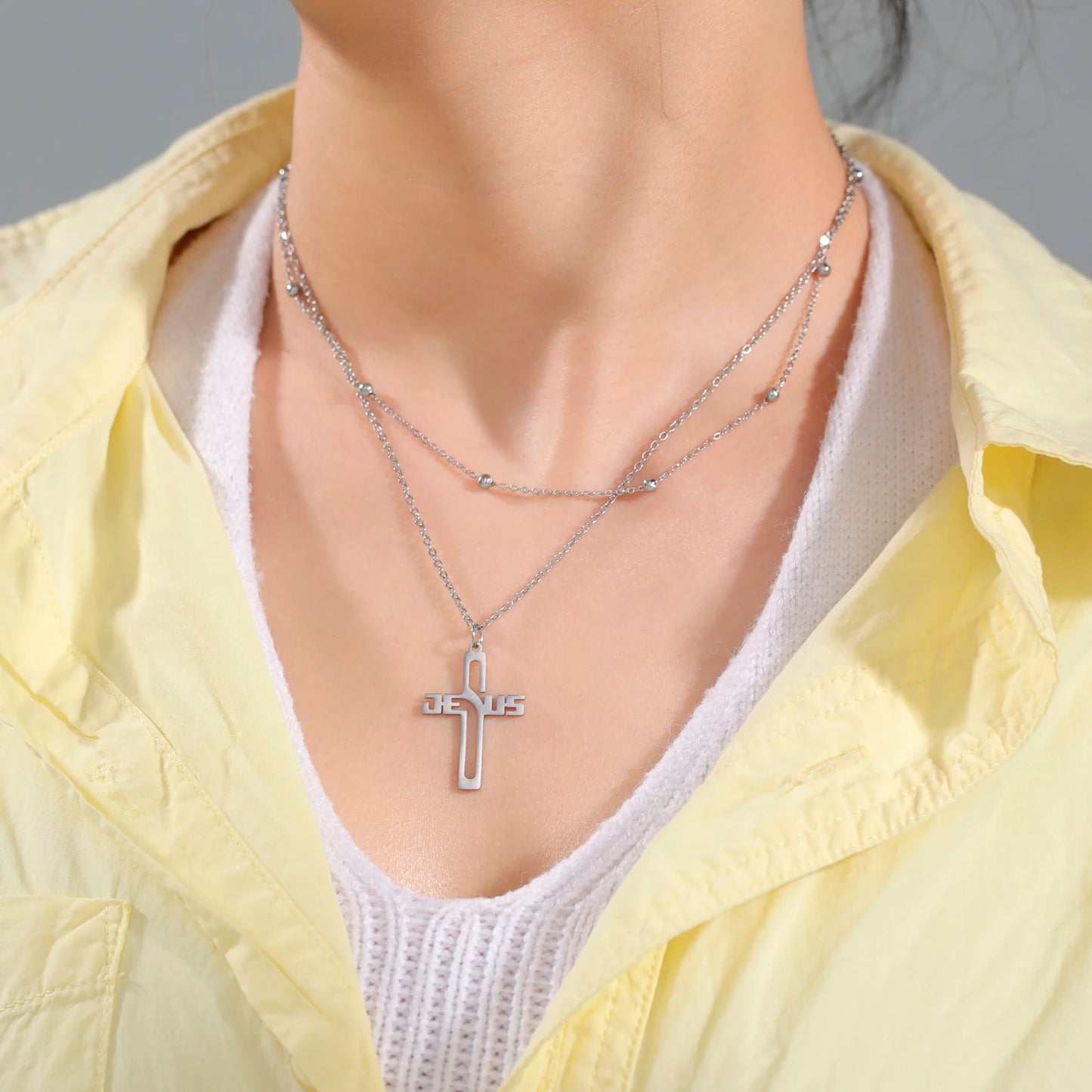 Jesus Cross Hollow Pendant Necklaces Stainless Steel