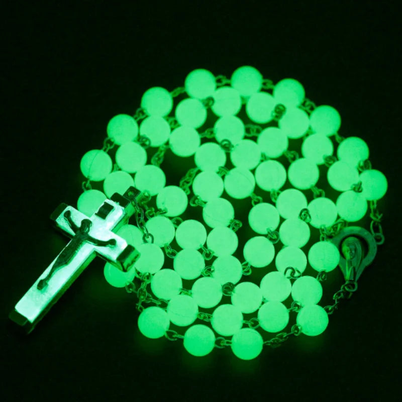 Glow In The Dark Christian Rosary Necklaces Luminous Christian Catholic Cross Rosary Faith Jewelry