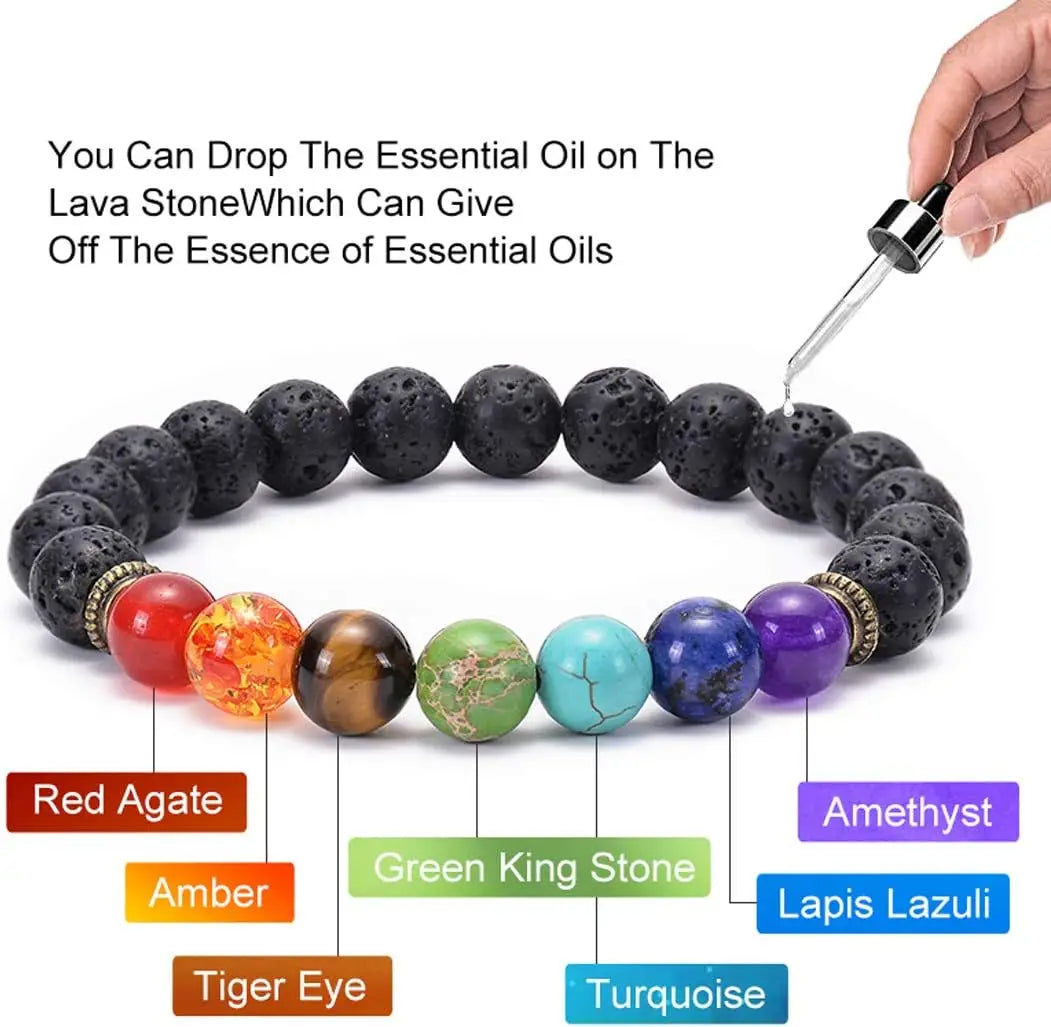 Lava Rock Chakra Bracelet 7 Chakra Natural Stone Healing Yoga Beads Anxiety Bracelet