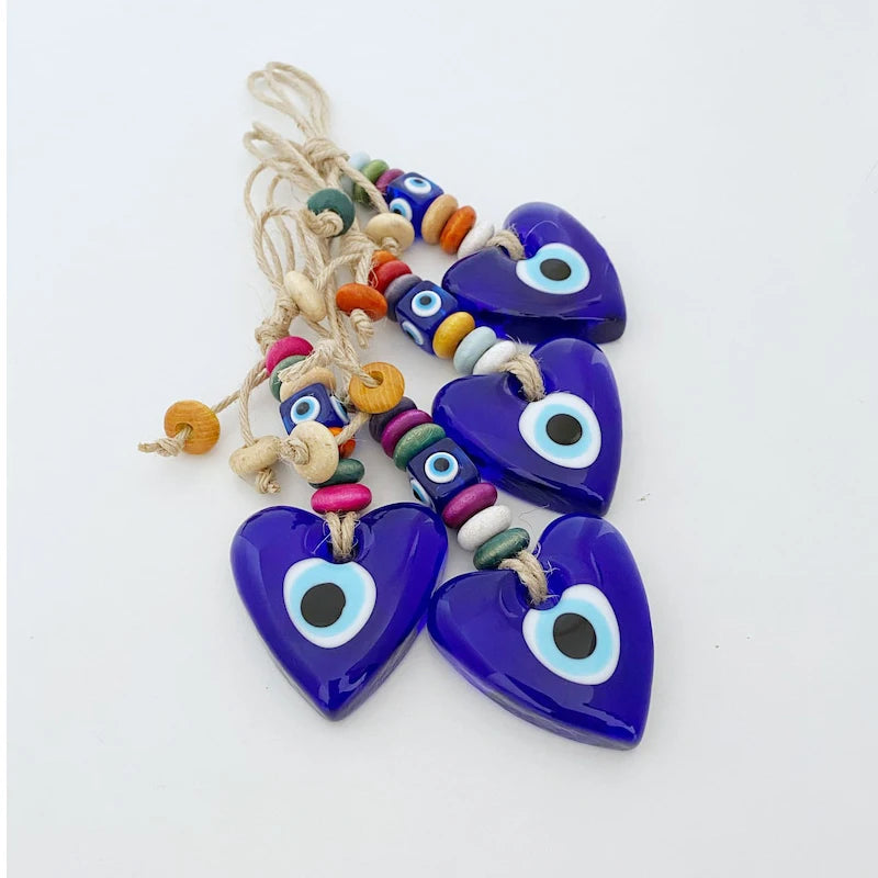 Heart Wall Hanging Evil Eye Wall Hanging Glass Evil Eye Bead Macrame Wall Hanging Turkish Evil Eye Decor Blue Evil Eye