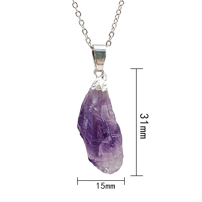 Geometric Natural Amethyst Pendant Electroplated Necklace